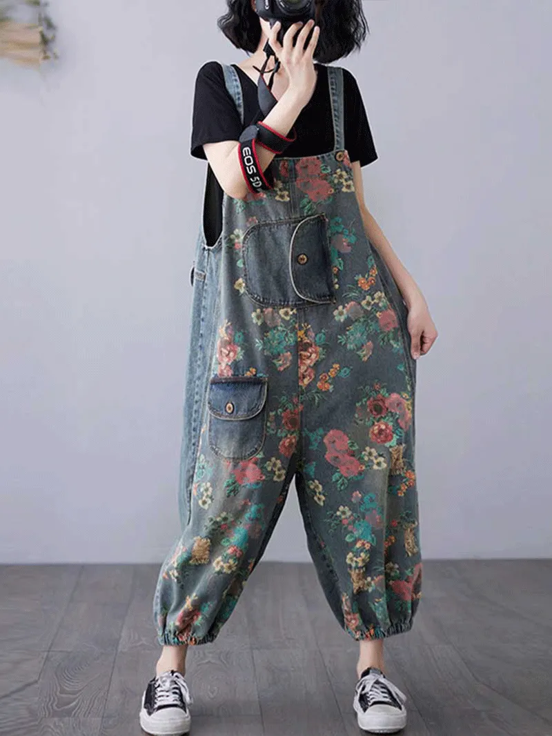 Sound Of Heartbeat Denim Printed Overalls Dungarees