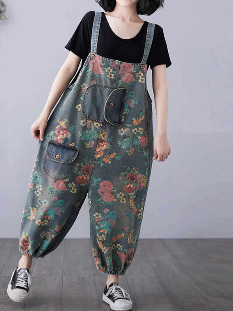 Sound Of Heartbeat Denim Printed Overalls Dungarees