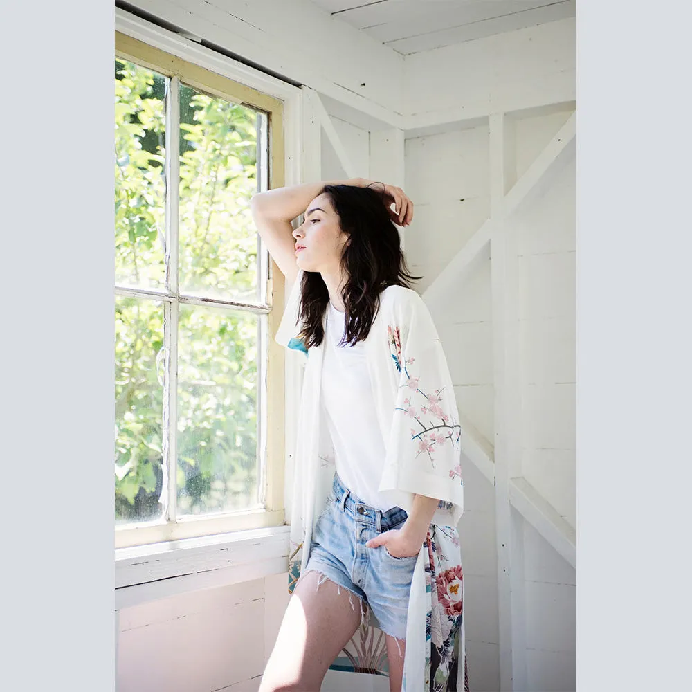 Spring Floral Short Kimono Robe