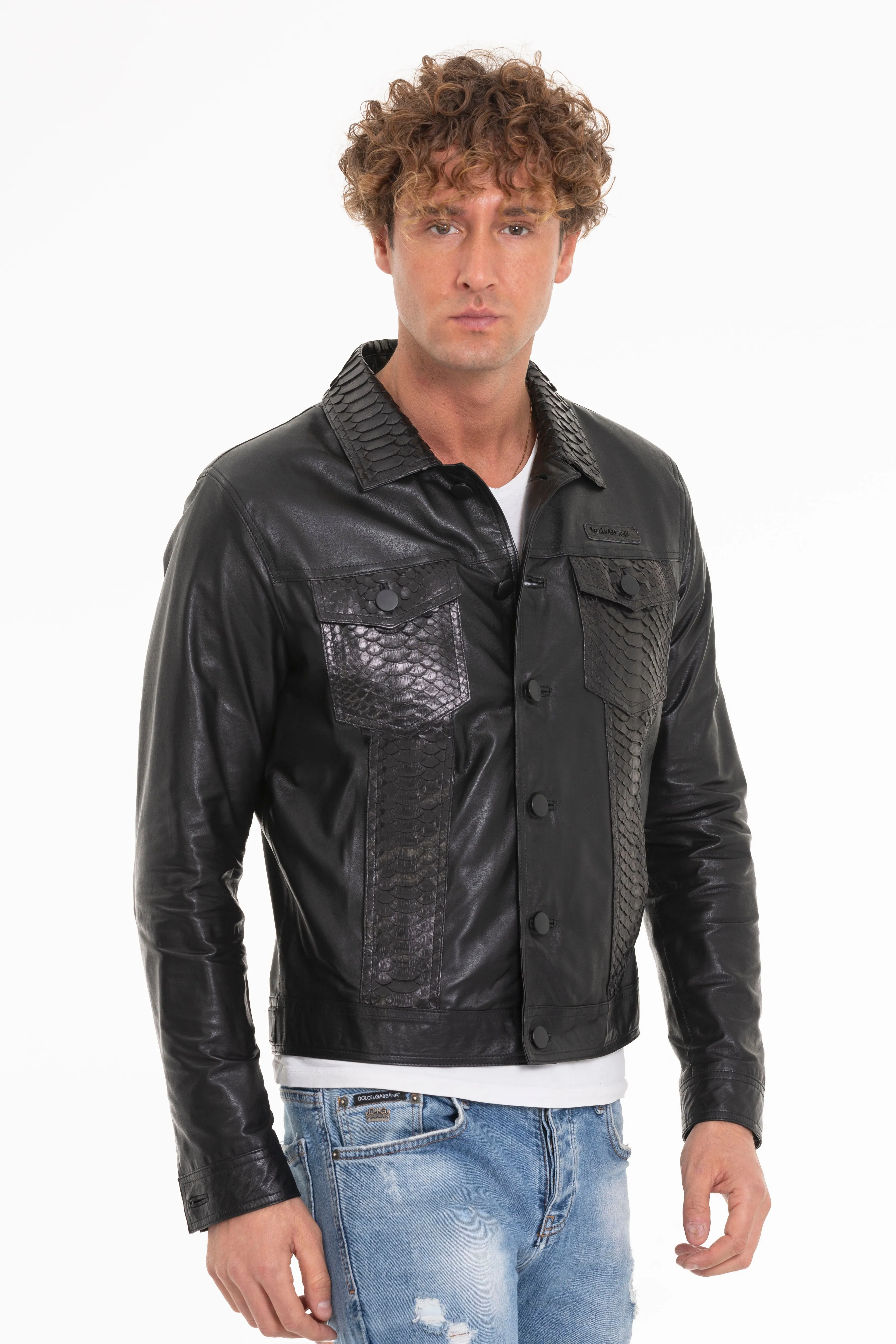 The Cacin Pythn Black Leather Men Jacket