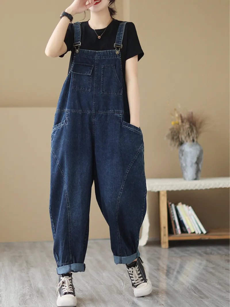 Thunder Of Desire Denim High Waist Bib overalls