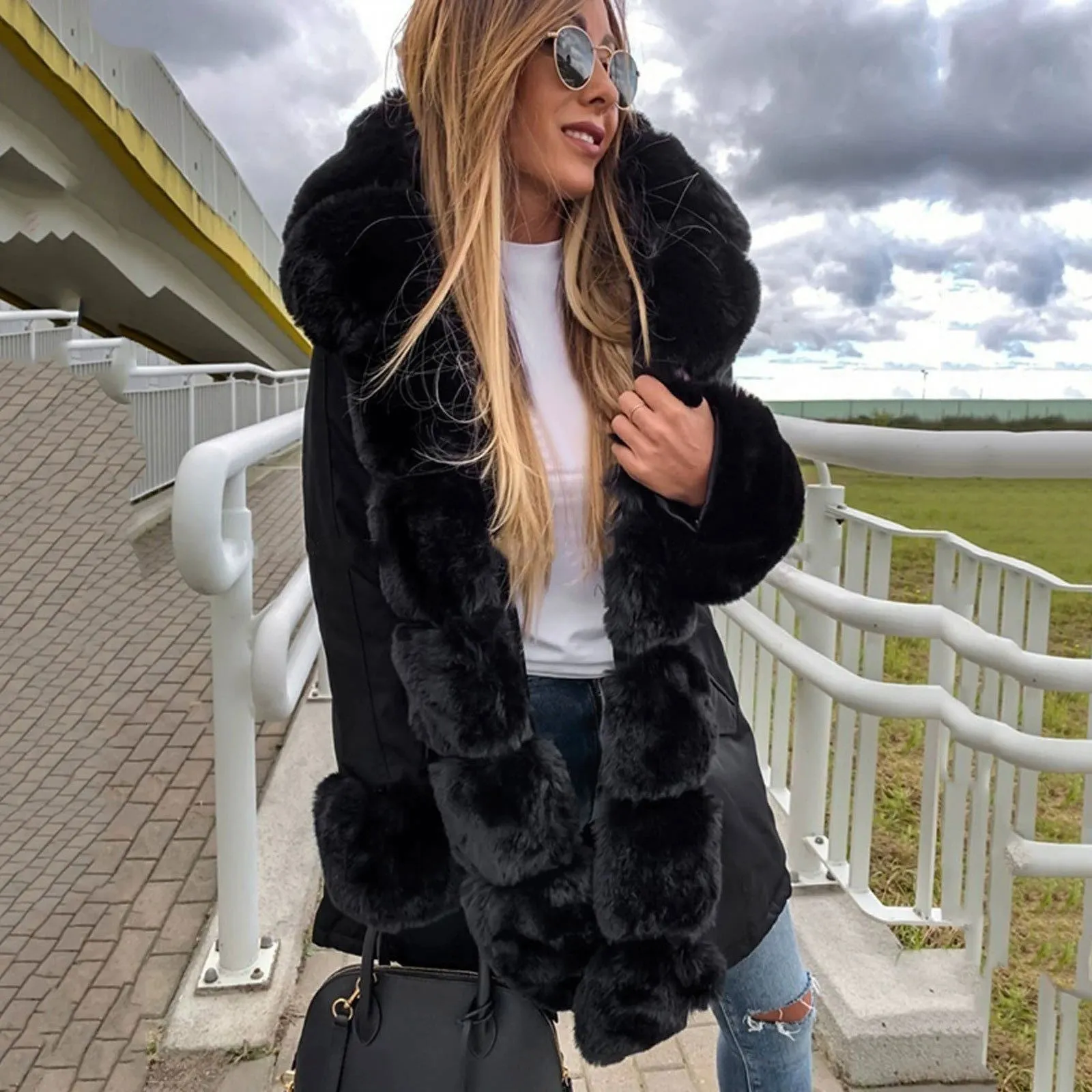 Trendy Detachable Fur Collar Thick Cotton Padded Coats