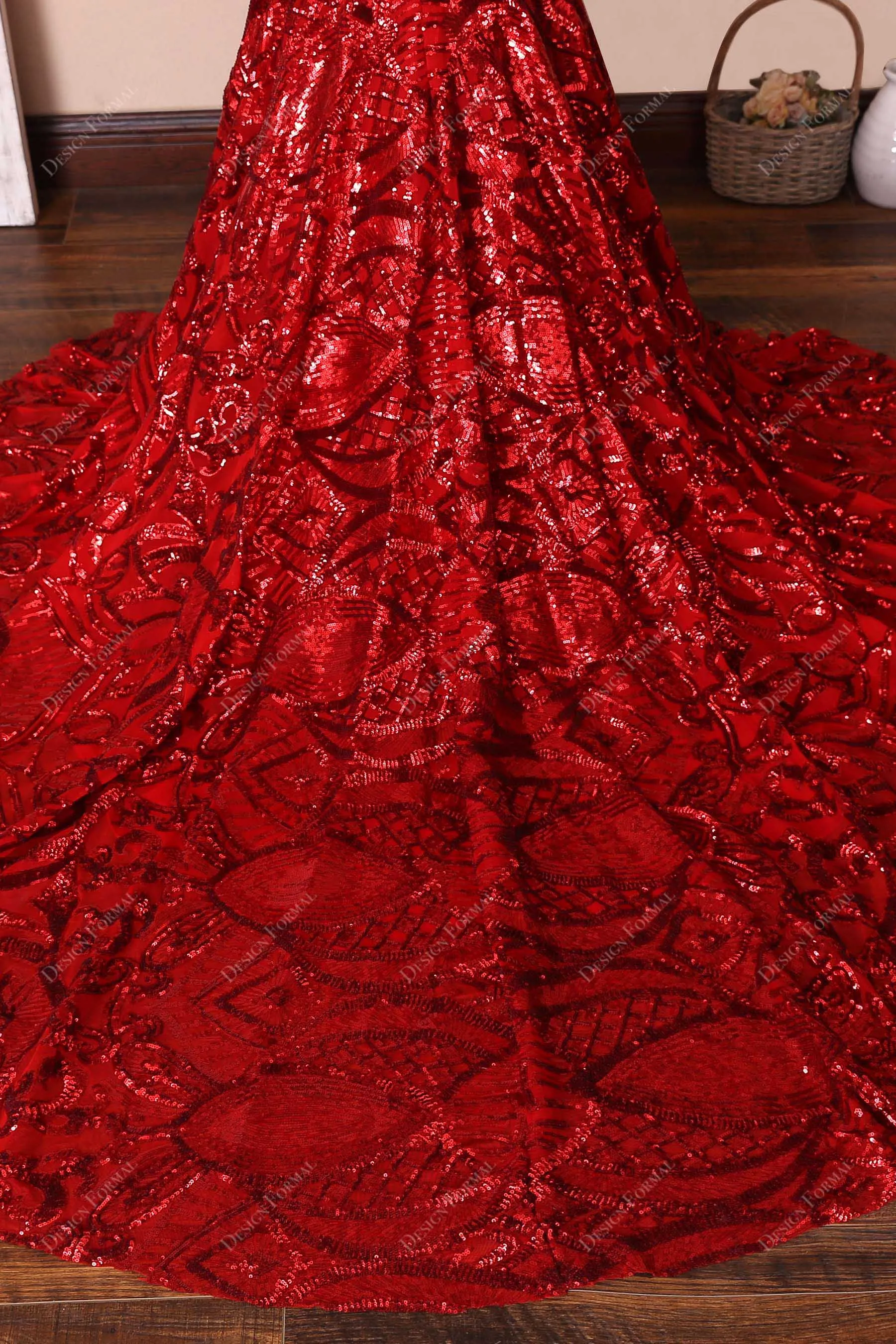 Unique Red Sequin Long Sleeve Mermaid Prom Dress