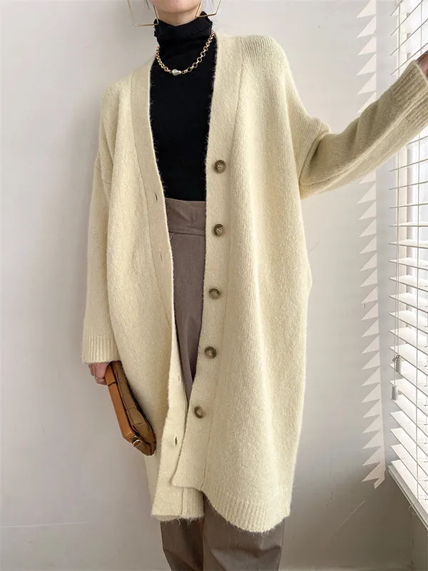 Urban Loose Solid Color Thick Thread Knitting Cardigan Coats