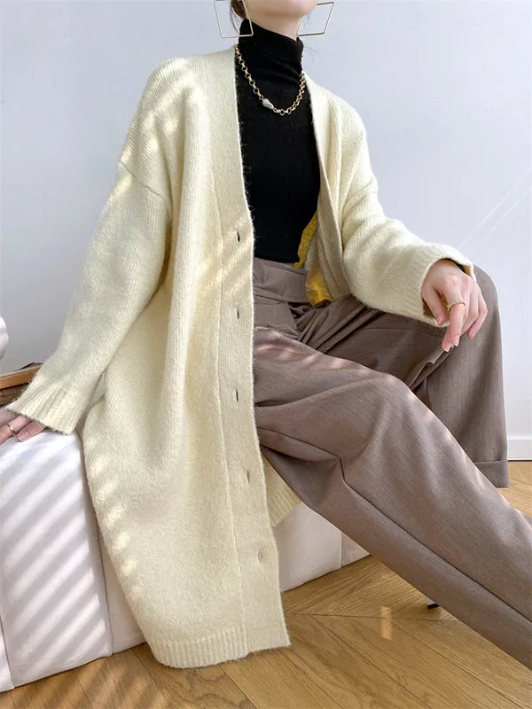 Urban Loose Solid Color Thick Thread Knitting Cardigan Coats