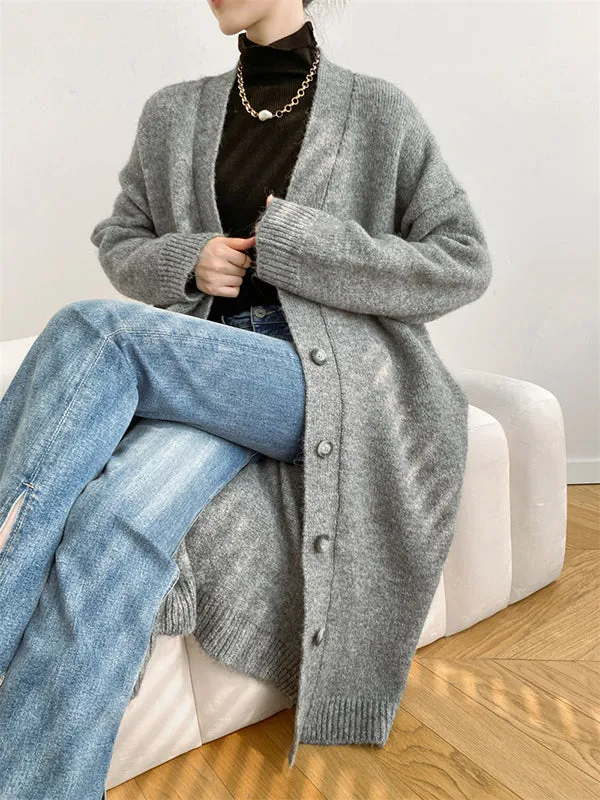 Urban Loose Solid Color Thick Thread Knitting Cardigan Coats