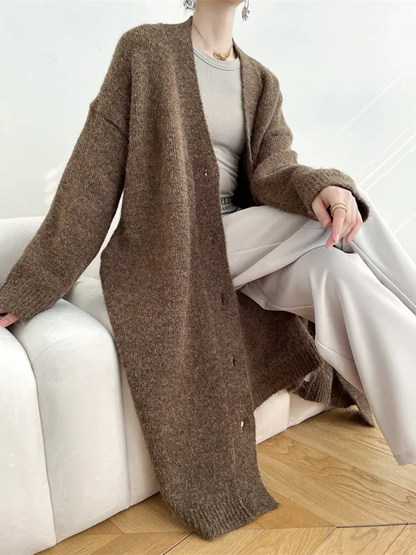 Urban Loose Solid Color Thick Thread Knitting Cardigan Coats