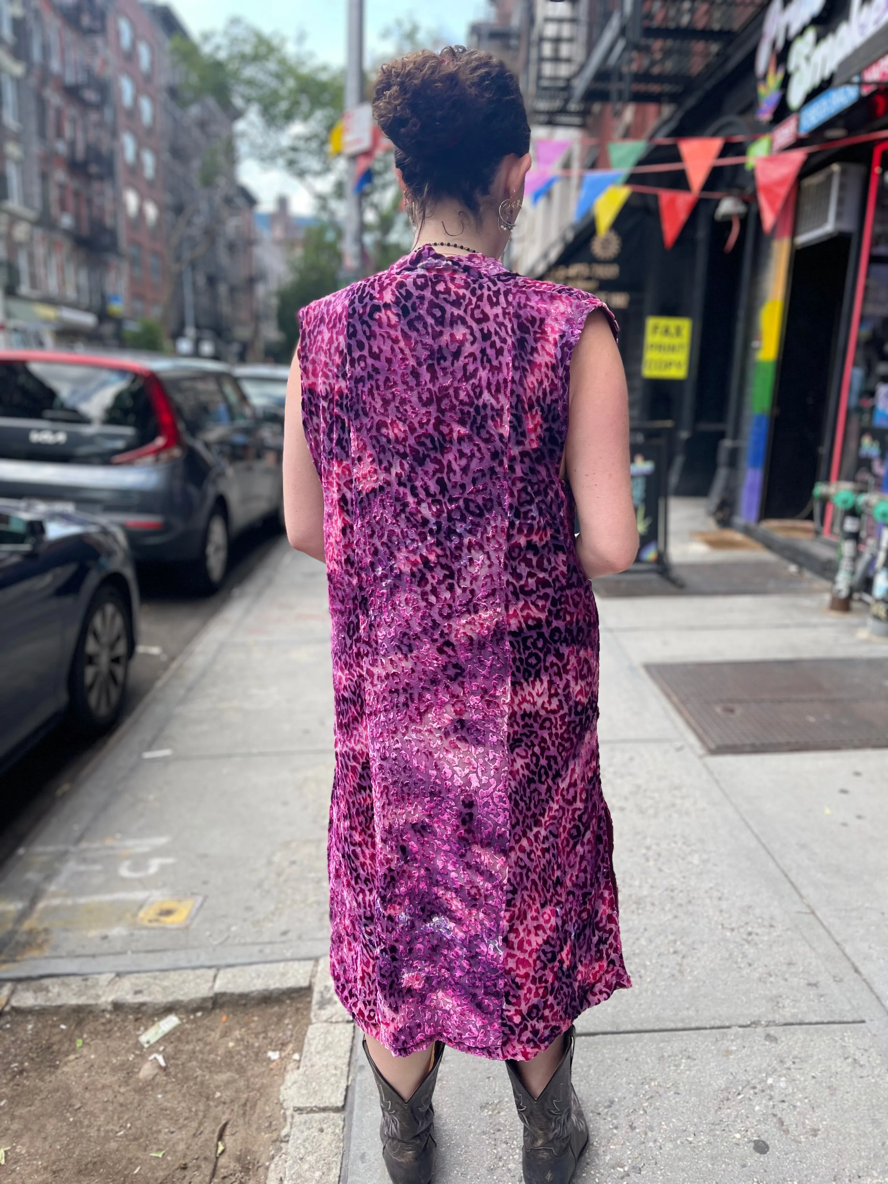 Vintage 90s Lavender Leopard Burnout Maxi Vest