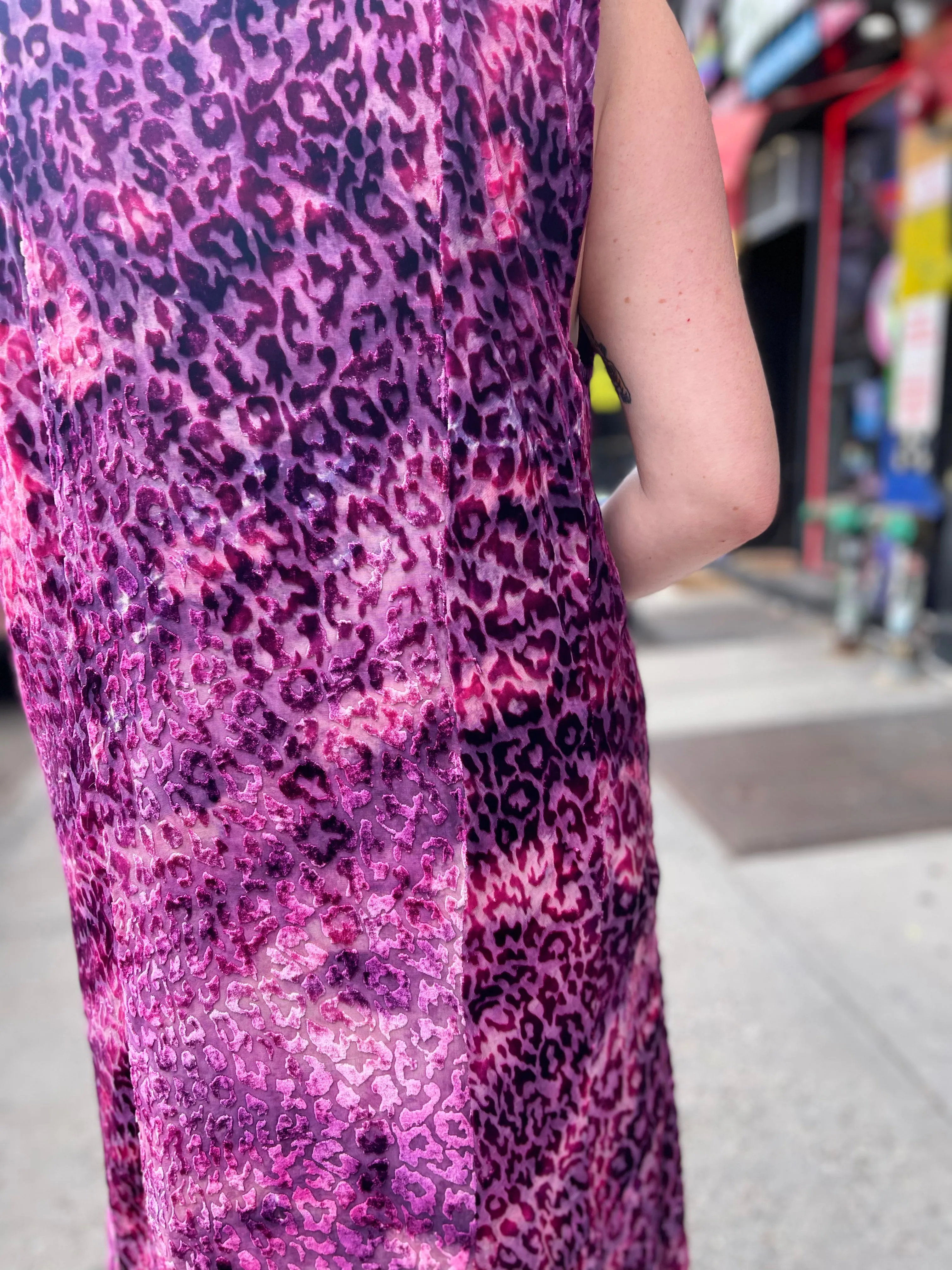 Vintage 90s Lavender Leopard Burnout Maxi Vest