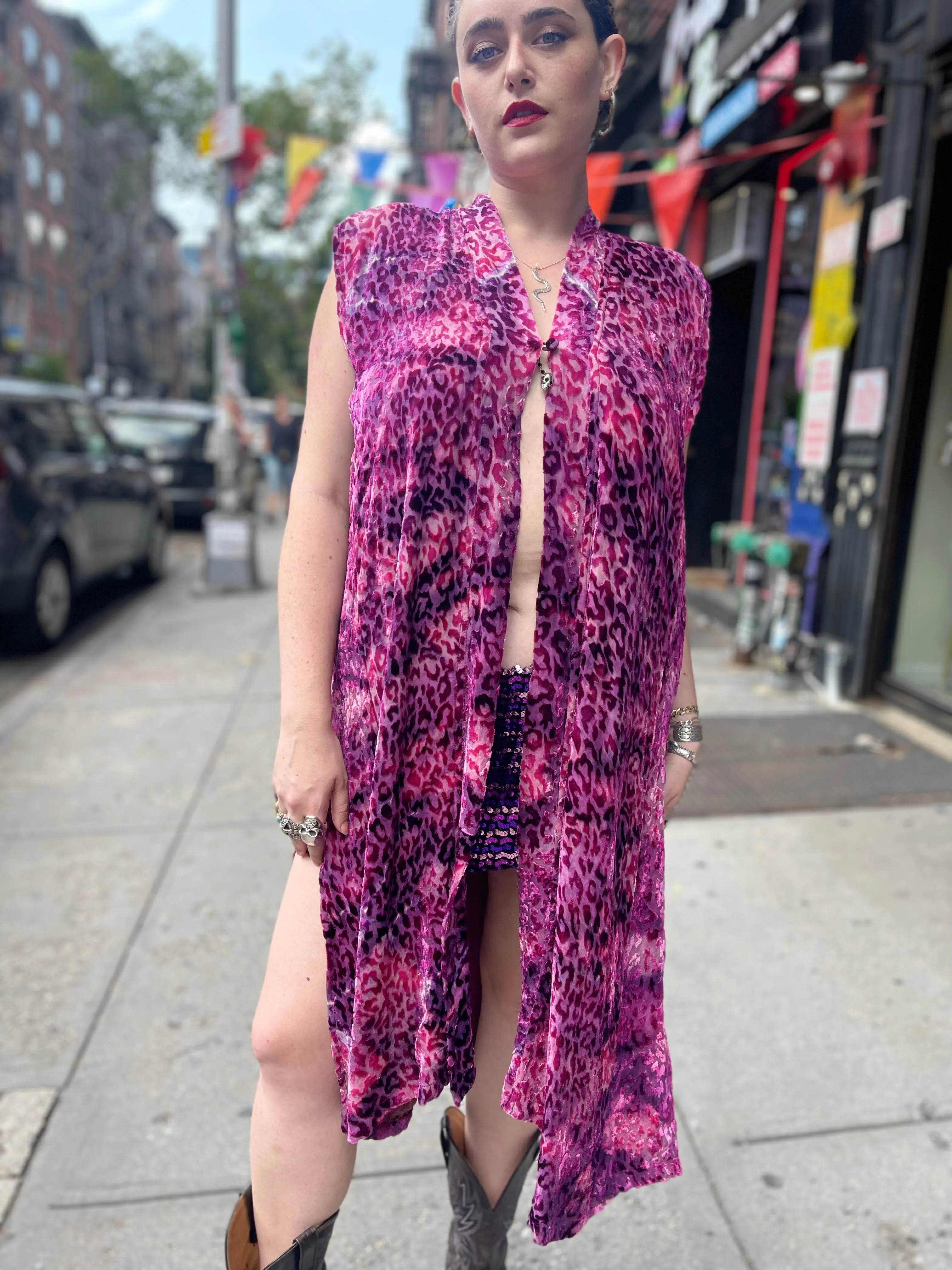 Vintage 90s Lavender Leopard Burnout Maxi Vest