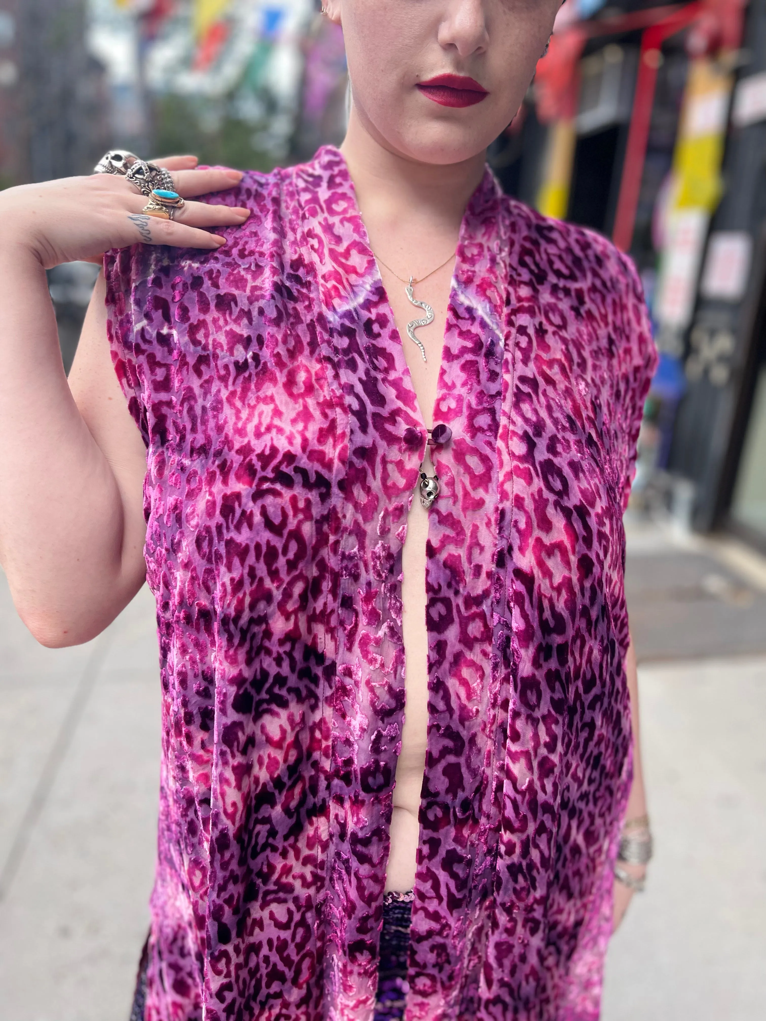 Vintage 90s Lavender Leopard Burnout Maxi Vest