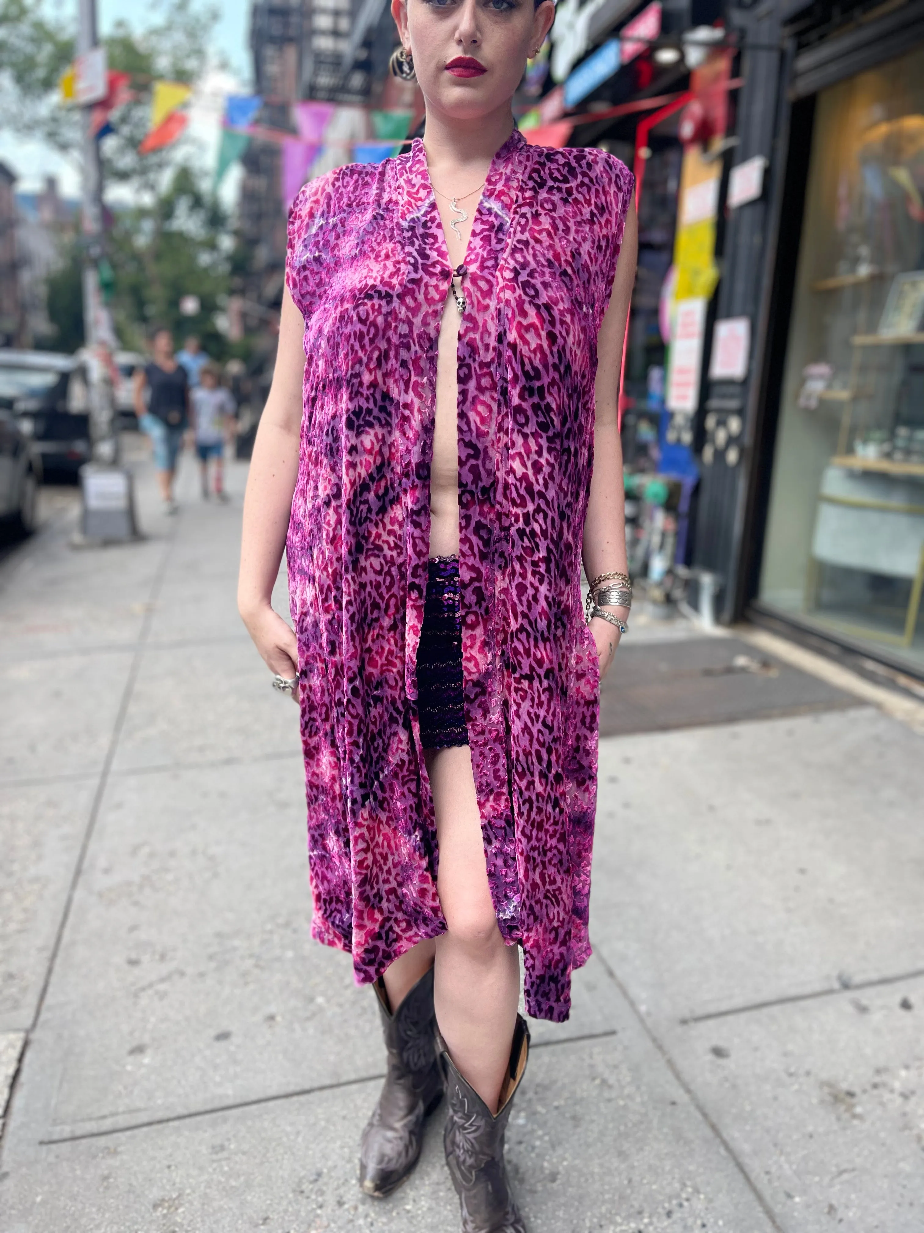 Vintage 90s Lavender Leopard Burnout Maxi Vest