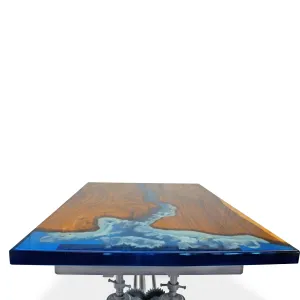 Walnut Burl Dining Tabletop - Blue Ocean Beach Epoxy - 60 x 36 x 2"