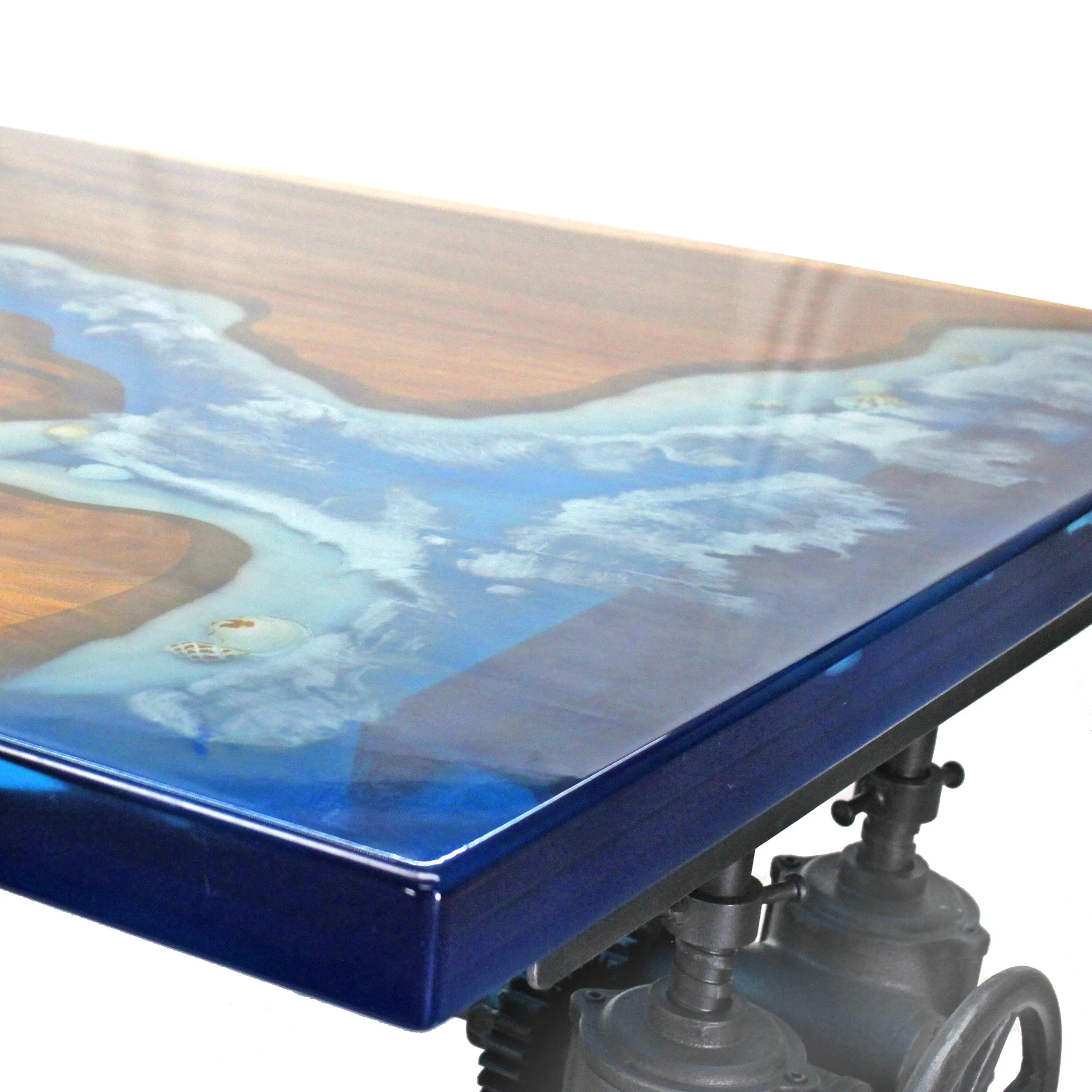 Walnut Burl Dining Tabletop - Blue Ocean Beach Epoxy - 60 x 36 x 2"