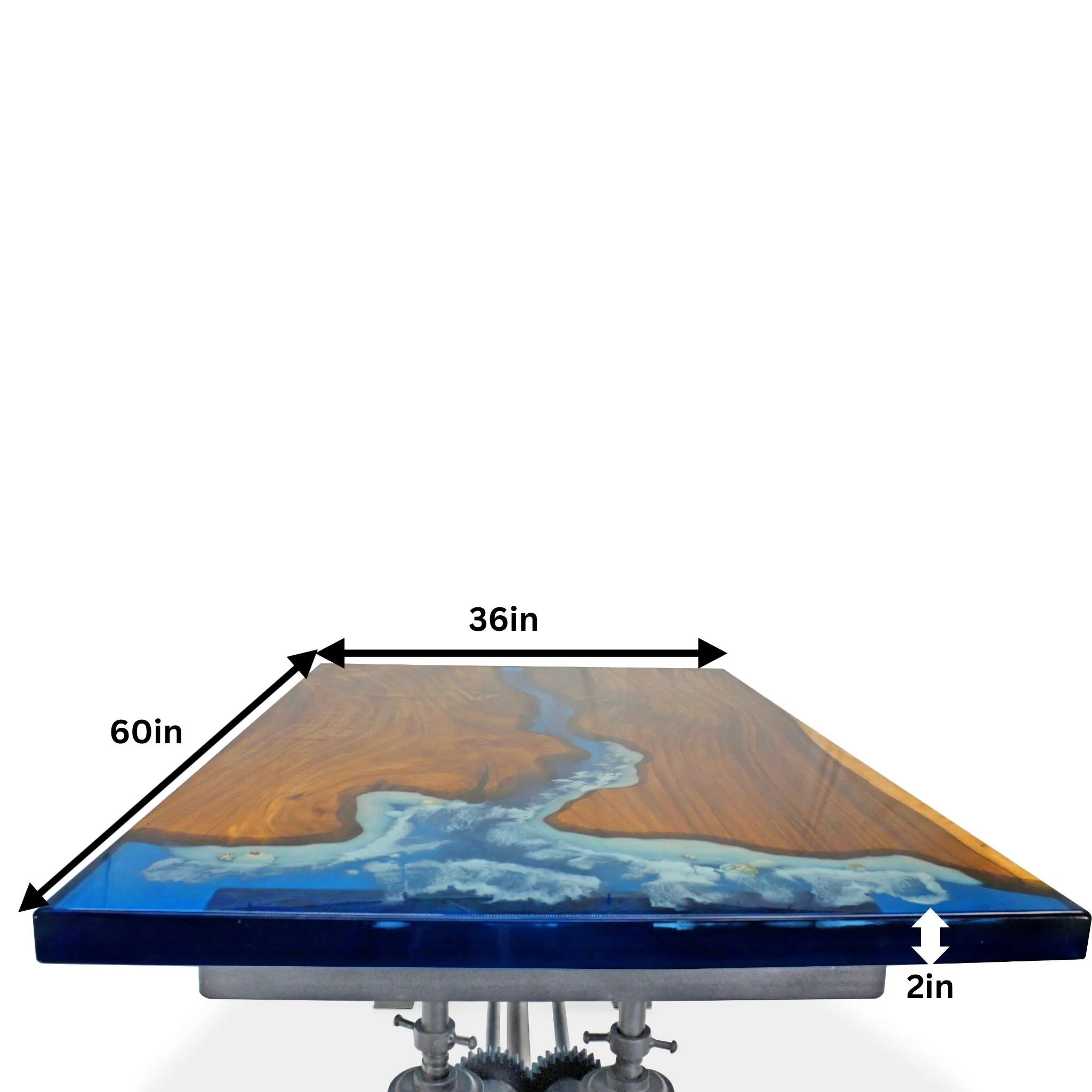 Walnut Burl Dining Tabletop - Blue Ocean Beach Epoxy - 60 x 36 x 2"