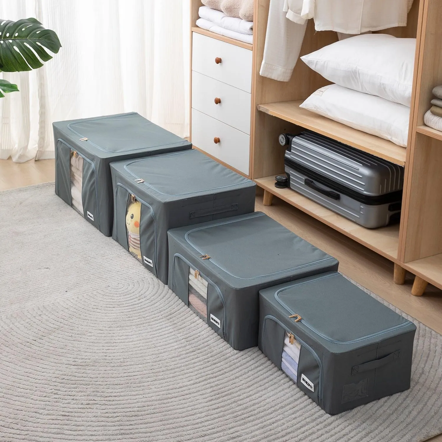 Wardrobe Organizer Zippered Cloth Storage Box, 88ltr 60x42x35cm, Grey