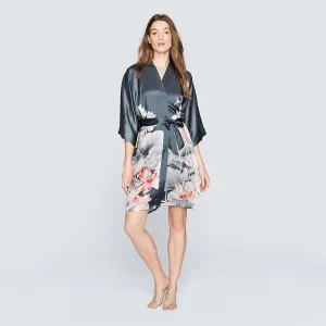 Washable Silk Lotus Short Kimono Robe