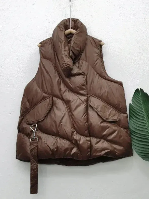 Wenkouban-Winter outfits Christmas Black Friday Brown Zipper Duck Down Windproof Coat Vest