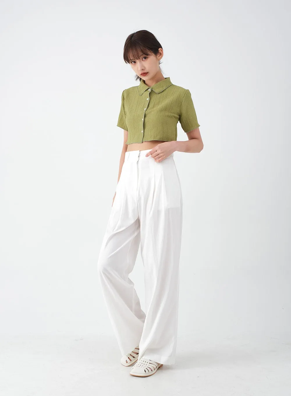 Wide Leg Tailored Pintuck Trousers CM3