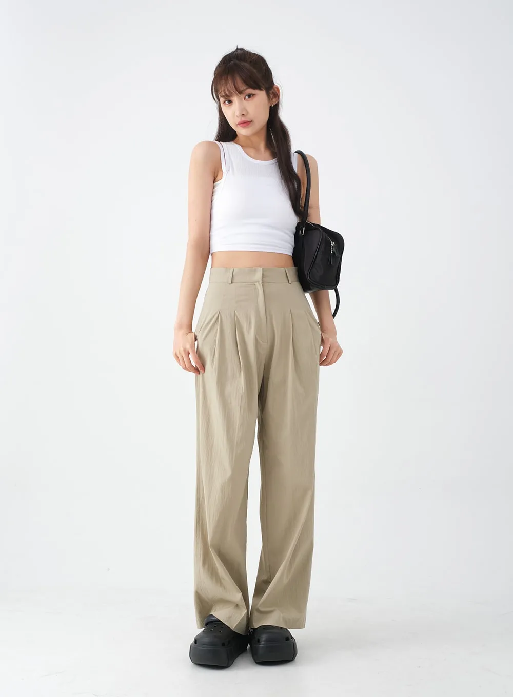 Wide Leg Tailored Pintuck Trousers CM3