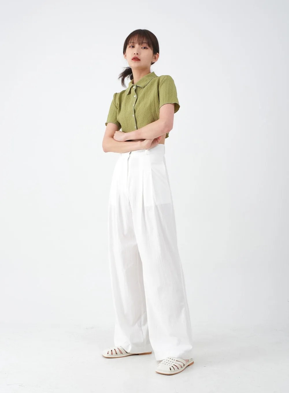 Wide Leg Tailored Pintuck Trousers CM3