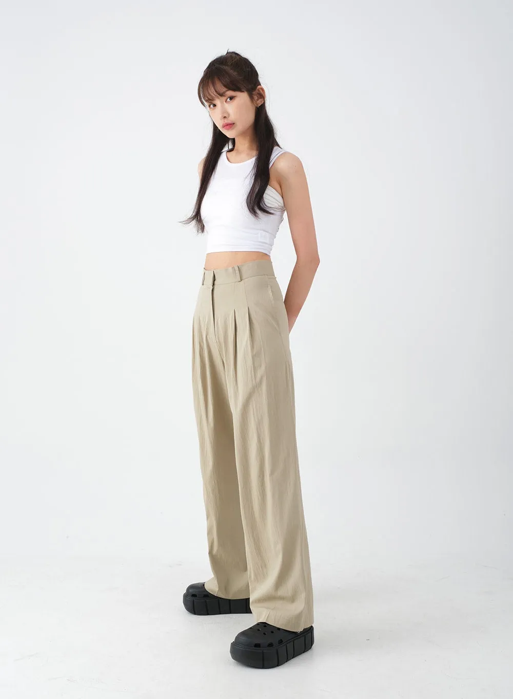 Wide Leg Tailored Pintuck Trousers CM3