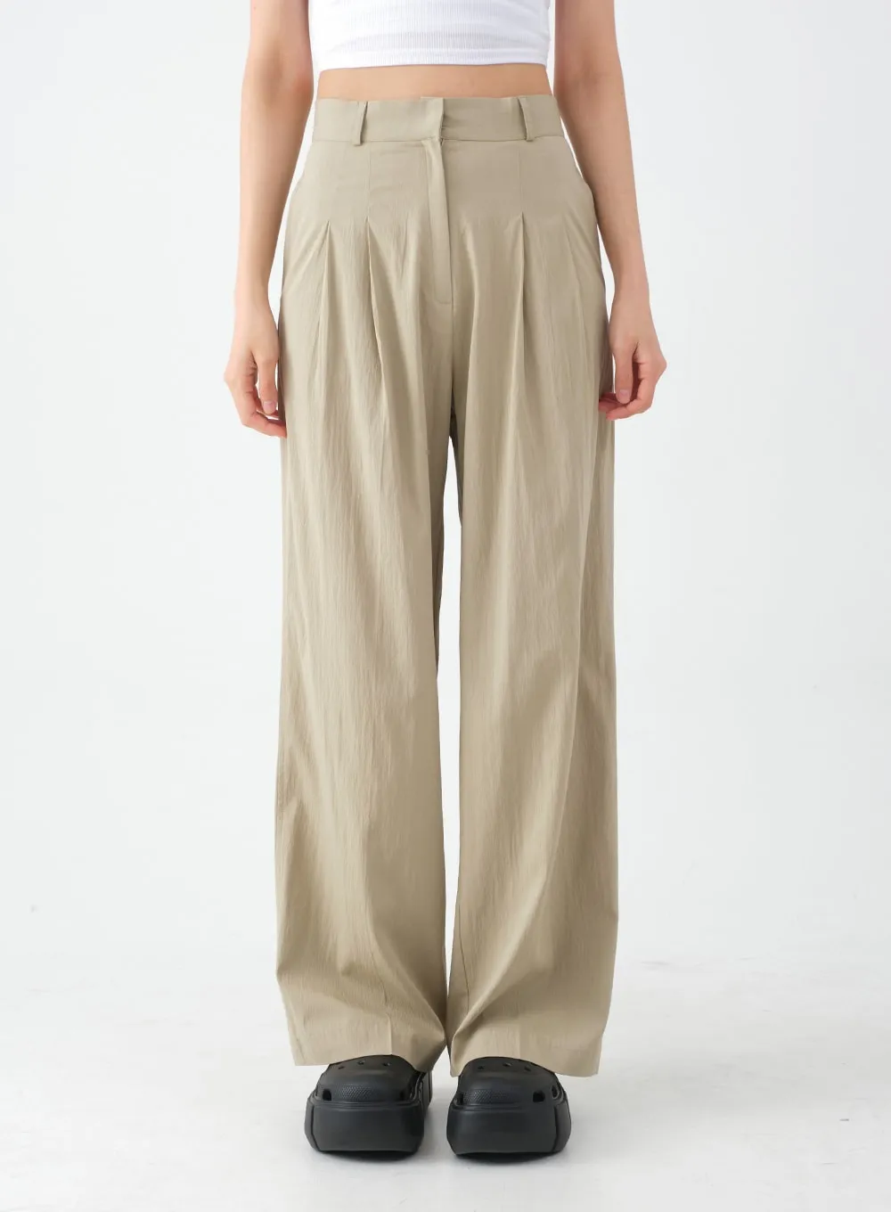 Wide Leg Tailored Pintuck Trousers CM3