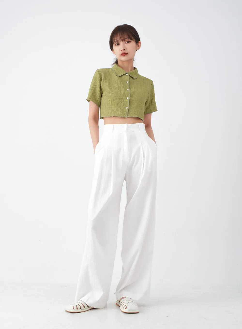 Wide Leg Tailored Pintuck Trousers CM3