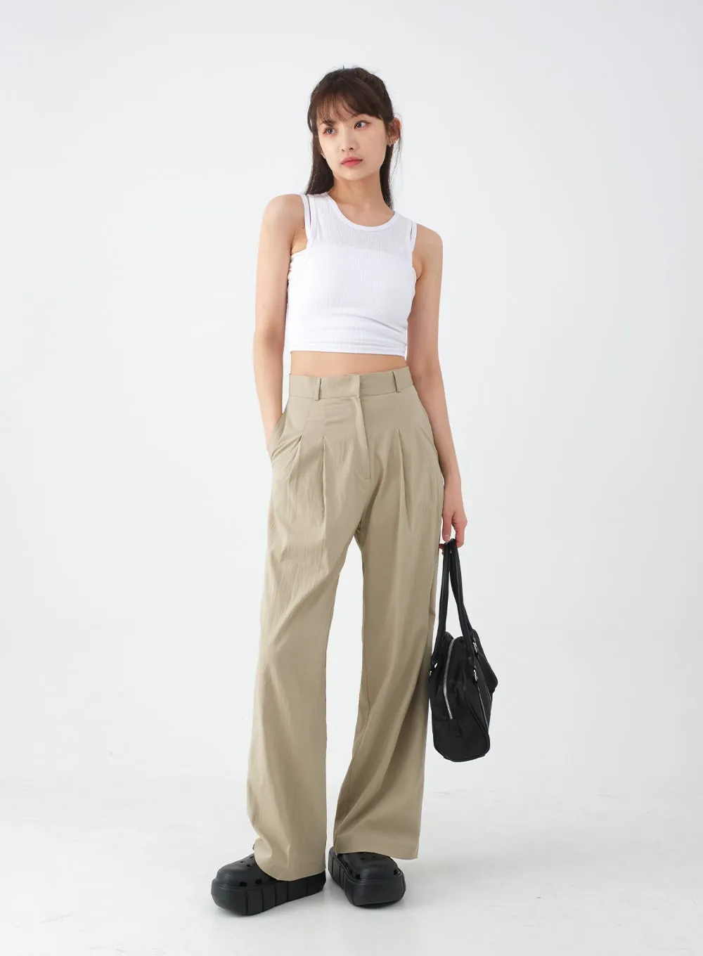 Wide Leg Tailored Pintuck Trousers CM3