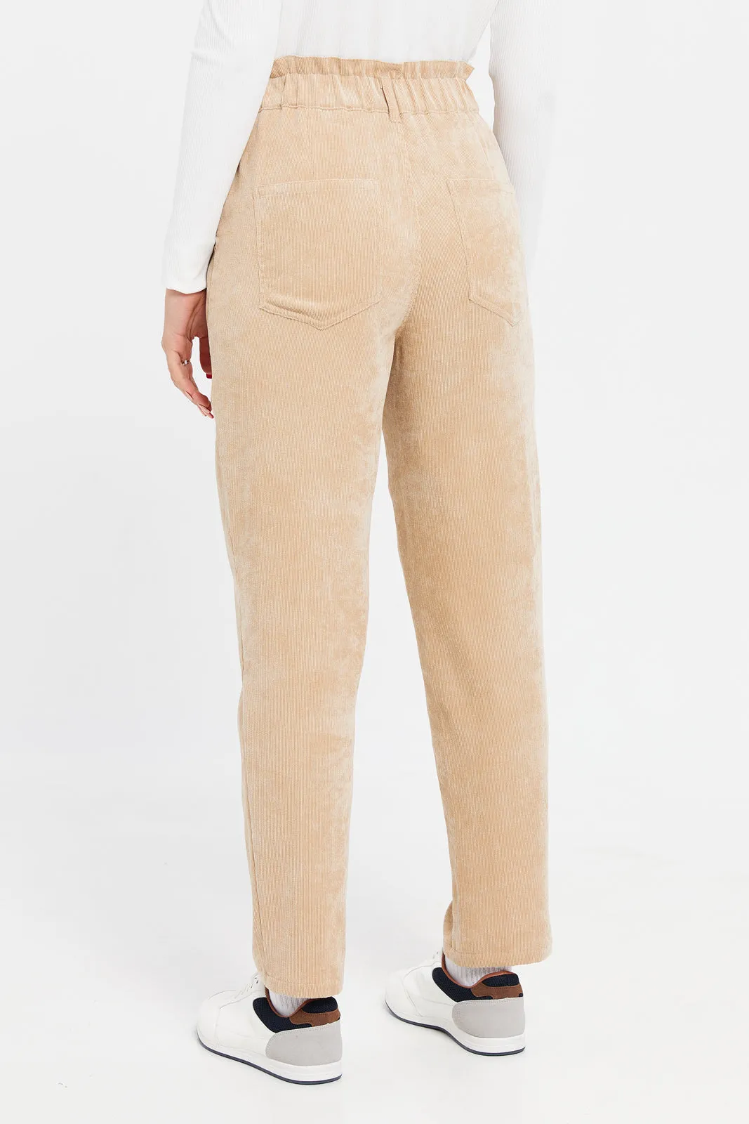 Women Brown Paper Bag Corduroy Trouser