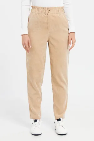 Women Brown Paper Bag Corduroy Trouser