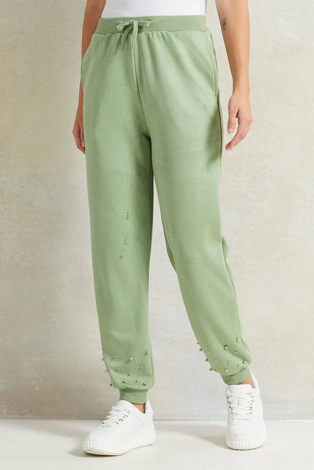 Women Green Embellished Jogger Pants