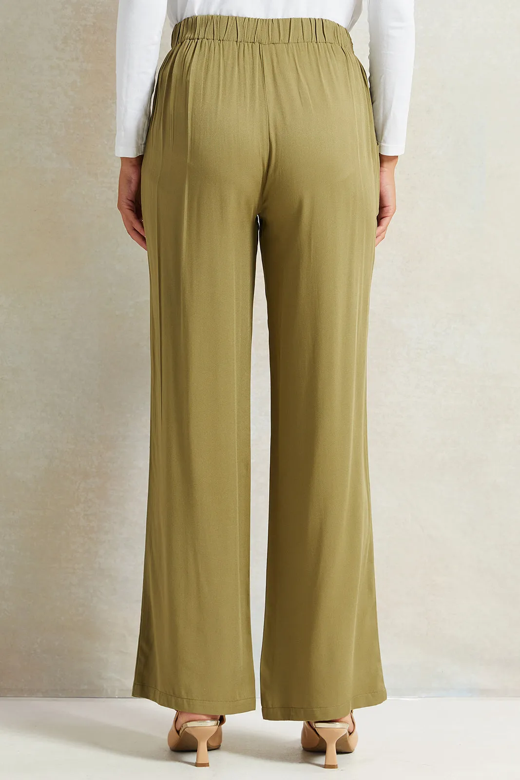 Women Olive Wide Leg Trousers