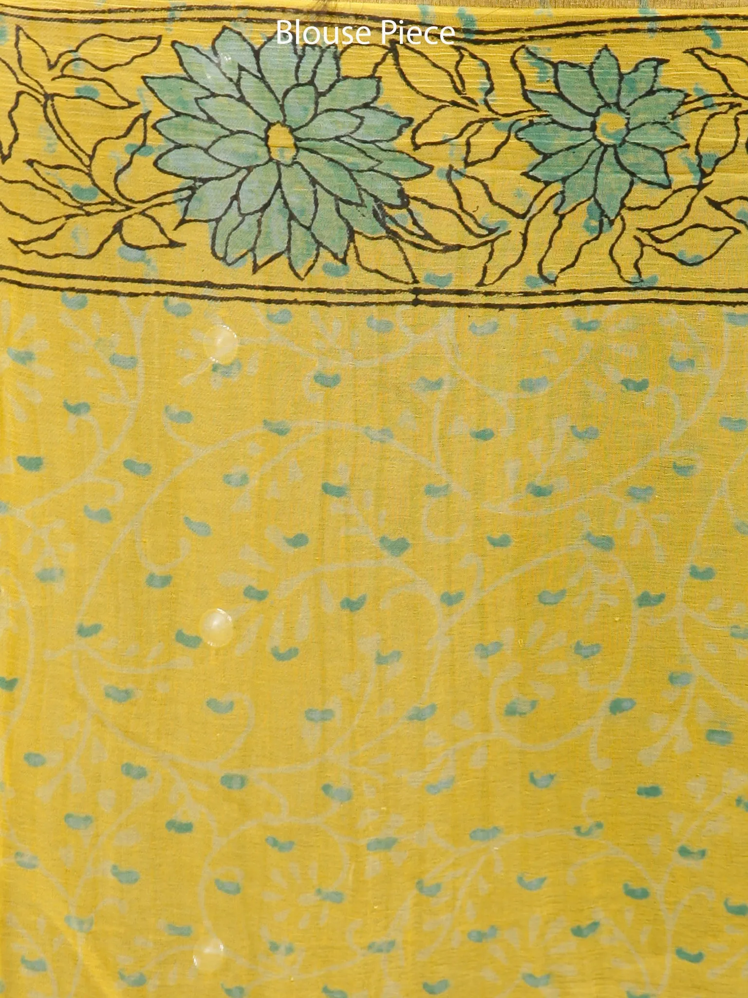 Yellow Green Hand Block Printed Chiffon Saree with Zari Border - S031703254