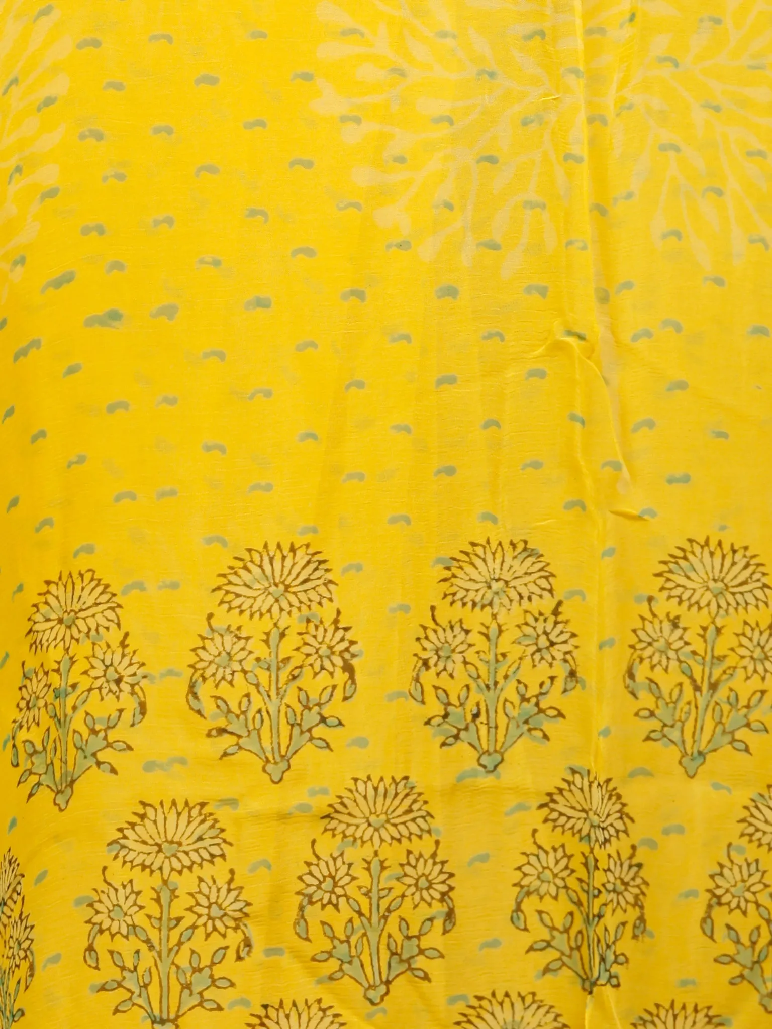 Yellow Green Hand Block Printed Chiffon Saree with Zari Border - S031703254