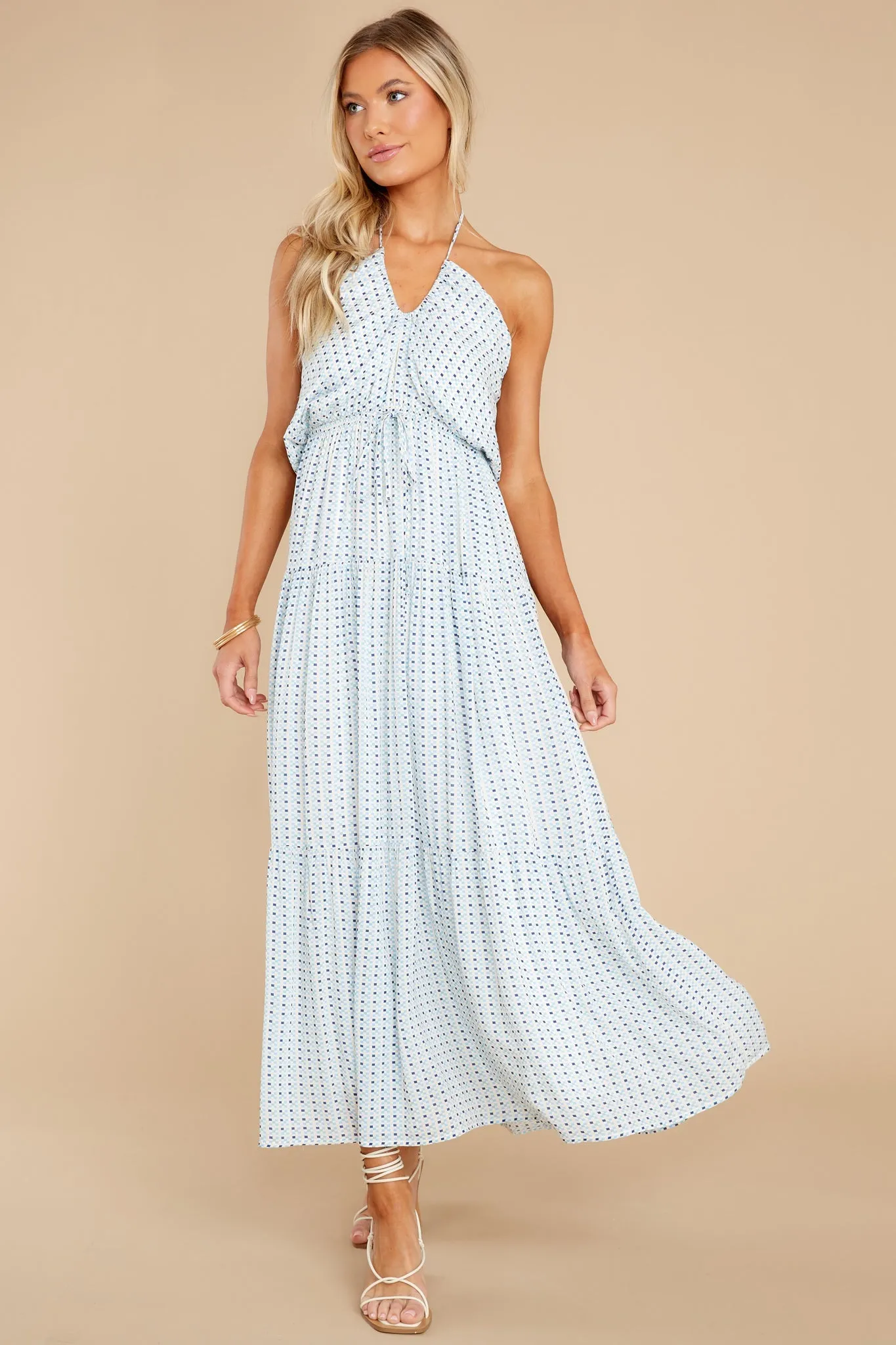 Zephyr Halter Blue Multi Maxi Dress